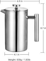 Travel French Press, 34oz Stainless Steel Coffee Press for Camping, Double Wall Insulated & No Drip Spout plastic free coffee maker - Image 3