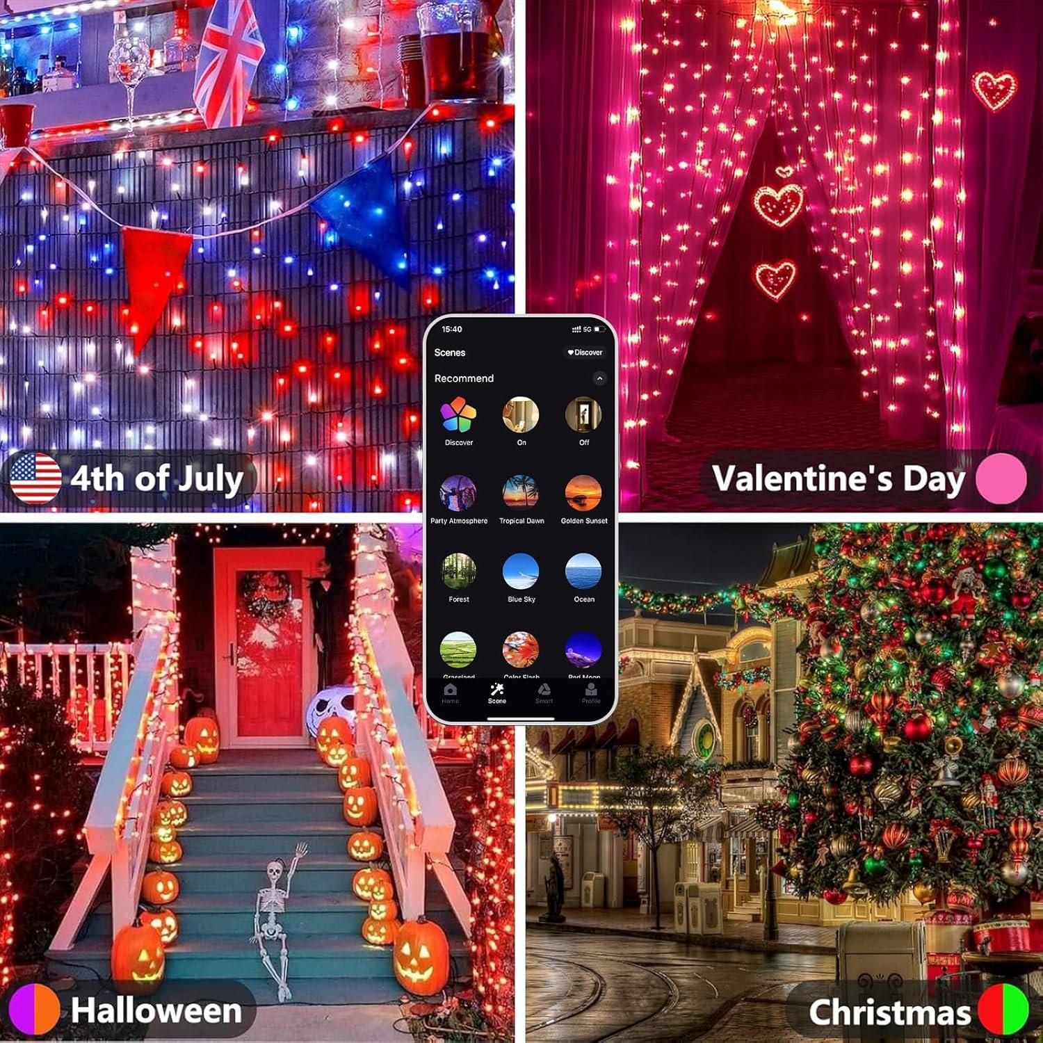 YIQU Smart Color Changing Christmas Lights, 66 FT 200 LED RGB String Lights with Remote App Control and Timer, Music Sync Multiple Modes Twinkle Mini Light Waterproof Indoor Outdoor - Image 4