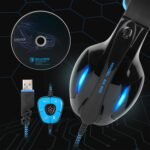 SADES SA902 Stereo Gaming Headset 7.1 USB Surround Sound PC Headsets Over-Ear Gaming Headphones with Microphone LED Light Black Blue - Image 3