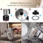 Milk Frother, 16.9 OZ Milk Frother and Steamer, 4 in 1 Electric Milk Frother Dishwasher Safe Durable Silent Frother for Coffee Hot and Cold Foam Maker (Black Stainless) - Image 7