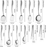 304 Stainless Steel Kitchen Utensils Set, 11 PCS Metal Cooking Utensils Set with Spatula, Spoon, Ladle, Skimmer, Turner, Pasta Server, Tongs - Image 3
