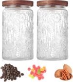 Glass Storage Jars With Airtight Lid, 35oz Container For Kitchen Counter with Wooden Lid, brown sugar, candy, coffee, cookie, salt, tea, cute Jar (35oz Large Sunflower) - Image 4
