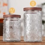 Glass Storage Jars With Airtight Lid, 35oz Container For Kitchen Counter with Wooden Lid, brown sugar, candy, coffee, cookie, salt, tea, cute Jar (35oz Large Sunflower) - Image 5