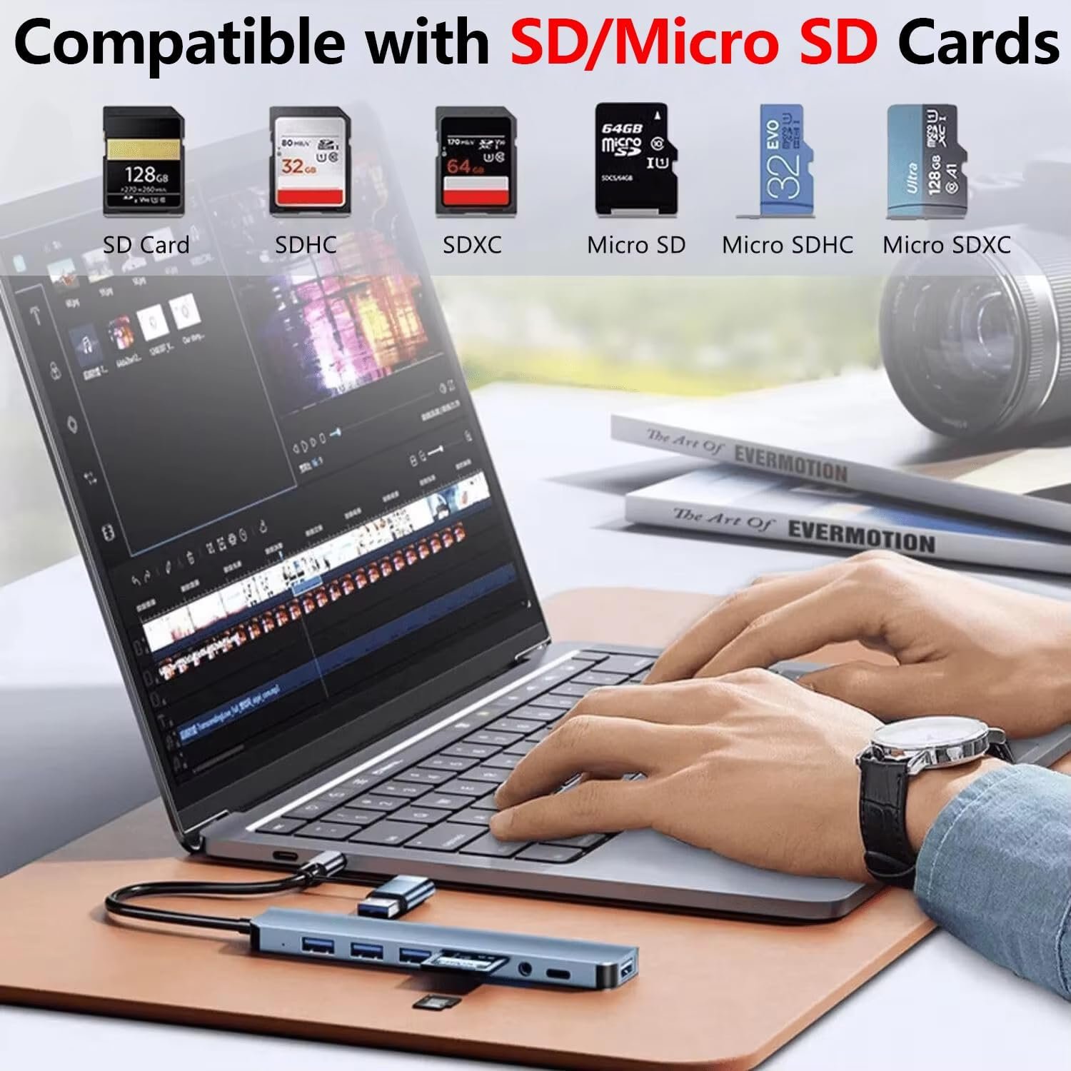 USB Hub 3.0 USB C Hub with SD Card Reader Audio Jack 8 in 1 USB Extender Splitter Multiport Dongle Adapter for MacBook Pro Air and More PC/Laptop/Tablet Devices - Image 3