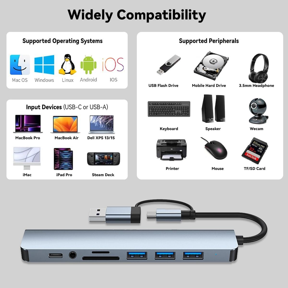 USB Hub 3.0 USB C Hub with SD Card Reader Audio Jack 8 in 1 USB Extender Splitter Multiport Dongle Adapter for MacBook Pro Air and More PC/Laptop/Tablet Devices - Image 6