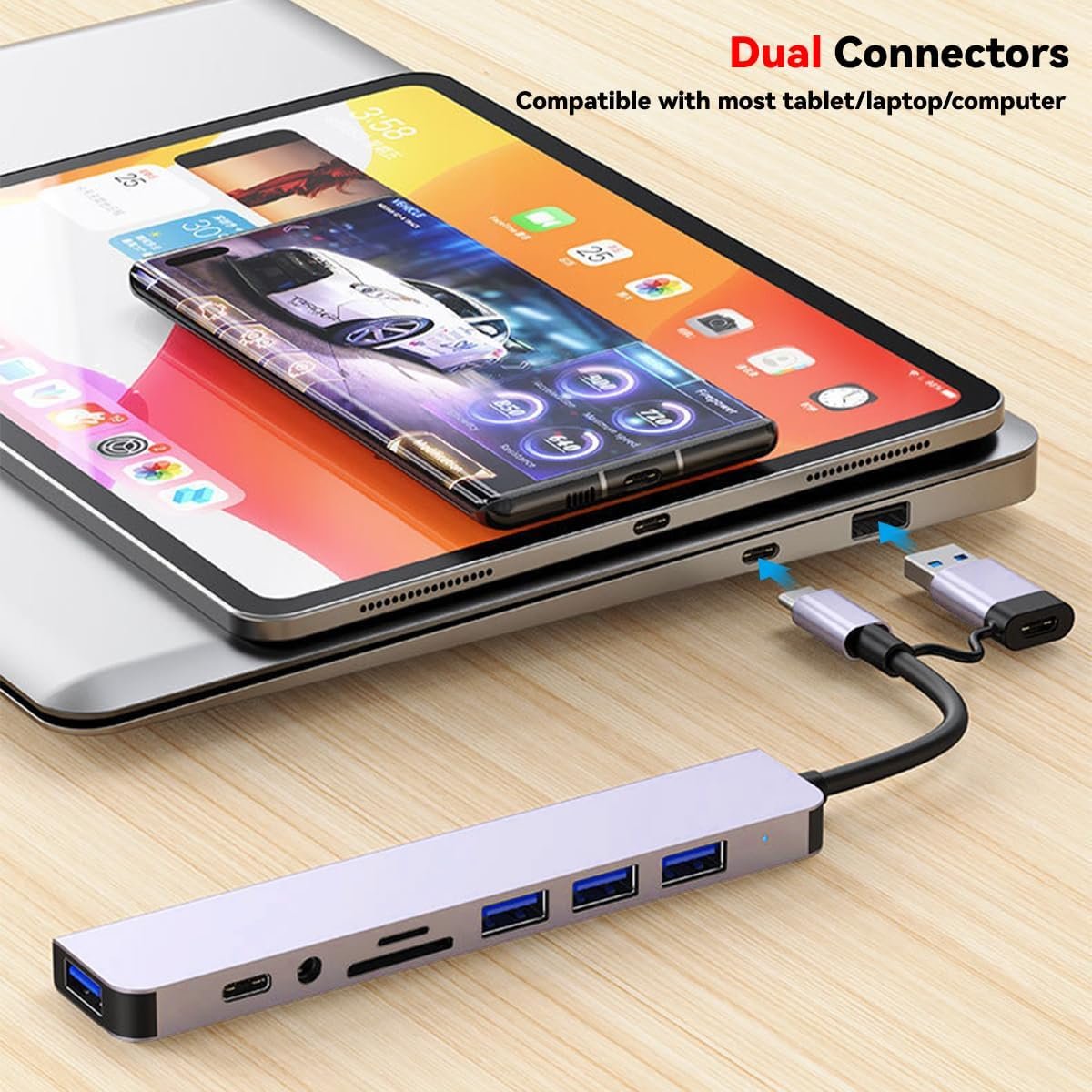 USB Hub 3.0 USB C Hub with SD Card Reader Audio Jack 8 in 1 USB Extender Splitter Multiport Dongle Adapter for MacBook Pro Air and More PC/Laptop/Tablet Devices - Image 9