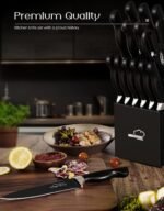 Knife Set, Amorston 15 Pieces Knife Sets for Kitchen with Block, Dishwasher Safe Kitchen Knife Set with Built in Sharpener Block, German Stainless Steel Knife Block Set, Black - Image 3