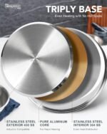 MICHELANGELO Stainless Steel Frying Pan Set, Cooking Pans with Removable Handle, Triply Base Stainless Steel Pan Set, Induction Compatible Skillet- 8" & 9.5" & 11" - Image 3