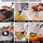 Onader Kitchen Utensils Set, 15 Pcs Silicone Cooking Utensils Set with Holder and Heat Resistant Stainless Steel Handle for Nonstick Cookware - Black - Image 7