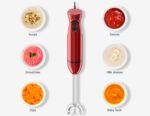 Bonsenkitchen Hand Blender, Immersion Blender with 2 Mixing Speed, Portable Electric Handheld Stick Mixer with Stainless Steel Blades for Soup, Smoothie, Puree, Baby Food, Red - Image 4