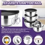 Herogo 5-Piece Mixing Bowls with Airtight Lids, 3 Grater Attachments, Stainless Steel Salad Serving Bowls for Kitchen, Size 4.6, 3.5, 2.5, 2, 1.5QT Ideal for Prepping & Cooking, Black - Image 4