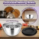 Herogo 5-Piece Mixing Bowls with Airtight Lids, 3 Grater Attachments, Stainless Steel Salad Serving Bowls for Kitchen, Size 4.6, 3.5, 2.5, 2, 1.5QT Ideal for Prepping & Cooking, Black - Image 5