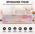 EPOMAKER TH108 Full Size Mechanical Keyboard, Wireless Gaming Keyboard with 8000mAh Battery, Creamy Gasket, 108 Keys, Hot Swap, Custom Driver, RGB Backlight (Pink, Sea Salt Silent) - Image 3