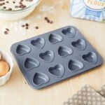 Fox Run Mini Heart Muffin Pan, 12-Cup, Preferred Non-Stick, Gray - Image 3