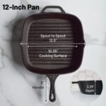 12 Inch Square Grill Pan Large Pre-Seasoned Cast Iron - Image 3