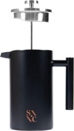 Stone & Clay Modern French Press - Black Stainless Steel Coffee Press - Double Walled Insulated Carafe with 1L/34oz Measurement - Cool Touch Handle, Beveled Lid, and Grooved Spout - 8 Cup Maker - Image 4