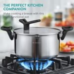 Navaris Stainless Steel Stock Pot 5.6qt(5.3L) - Built-in Strainer, Free Standing Glass Lid, Lid & Utensil Holders, Easy Draining Handles, Polished Soup Pot, Ceramic Induction Ready - Image 3