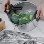 Navaris Stainless Steel Stock Pot 5.6qt(5.3L) - Built-in Strainer, Free Standing Glass Lid, Lid & Utensil Holders, Easy Draining Handles, Polished Soup Pot, Ceramic Induction Ready - Image 4