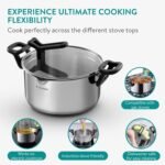 Navaris Stainless Steel Stock Pot 5.6qt(5.3L) - Built-in Strainer, Free Standing Glass Lid, Lid & Utensil Holders, Easy Draining Handles, Polished Soup Pot, Ceramic Induction Ready - Image 6