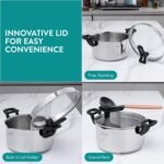 Navaris Stainless Steel Stock Pot 5.6qt(5.3L) - Built-in Strainer, Free Standing Glass Lid, Lid & Utensil Holders, Easy Draining Handles, Polished Soup Pot, Ceramic Induction Ready - Image 7