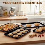 Nonstick Baking Sheet Pan Set of 3, Heavy Duty Cookie Sheets for Oven with Stripe Texture Pattern, 0.6mm Thick Quarter/Half/Jelly Roll Pans, Rust-Resistant & Easy Clean (Black) - Image 3