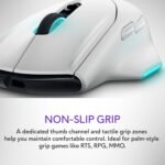 Alienware Wireless Gaming Mouse AW620M - Wireless/Wired, 1 x USB - 4 pin USB Type A, 26000 dpi, 3.52oz (99g) Weight, 7 Buttons, Non-Slip Grip, up to 140 Hours of Gaming - Lunar Light - Image 4