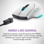 Alienware Wireless Gaming Mouse AW620M - Wireless/Wired, 1 x USB - 4 pin USB Type A, 26000 dpi, 3.52oz (99g) Weight, 7 Buttons, Non-Slip Grip, up to 140 Hours of Gaming - Lunar Light - Image 6