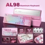 YUNZII AL98 QMK/VIA Wireless Mechanical Gaming Keyboard,Full Aluminum,BT/2.4G/USB-C, Pre-Lubed Hot Swappable Gasket Mount 1800 Layout,RGB Backlit for Win/Mac (Pink, Cocoa Cream V2 Switch) - Image 3