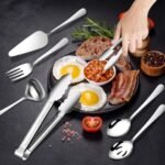 Gisly 12-Piece Serving Set - Large Spoons, Forks, Tongs, Ladle, Cake Server & Appetizer Tongs for Buffet Catering, Dishwasher Safe - Image 4