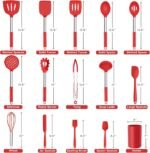 Onader 15 Pcs Silicone Cooking Utensils Set, Red Kitchen Utensils Spatula Set with Holder, Large Kitchen Gadgets Tools for Nonstick Cookware - Image 3