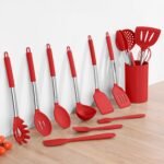 Onader 15 Pcs Silicone Cooking Utensils Set, Red Kitchen Utensils Spatula Set with Holder, Large Kitchen Gadgets Tools for Nonstick Cookware - Image 9