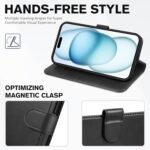 TUCCH Case Wallet for iPhone 15 6.1", Kickstand PU Leather [RFID Blocking] 4 Card Holder Magnetic Stand Protective Cover [TPU Shockproof Inner Shell] 5G 2023, Black - Image 4