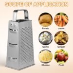 1pc Stainless Steel Vegetable Grater Portable Metal Grater 4-Sided Cheese Grater with Handle for Kitchen Restaurant (8inch) - Image 6