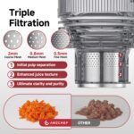 Cold Press Juicer Machine with 6" Extra-Wide Feed Chute,Triple Stainless Steel Filter,Quiet DC Motor,Easy to Clean,Slow Masticating Juicer High Juice Yield,Grey - Image 3