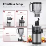 Cold Press Juicer Machine with 6" Extra-Wide Feed Chute,Triple Stainless Steel Filter,Quiet DC Motor,Easy to Clean,Slow Masticating Juicer High Juice Yield,Grey - Image 4