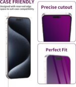 2 Pack Privacy Screen Protector for iPhone 15 Pro Tempered Glass 6.1inch Private Saver Anti-Spy Anti-Blue Light Eye Protection Anti-Scratch Full Coverage - Image 5