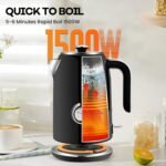 PUKOMC Electric Kettle, 1.7L Stainless Steel Tea Kettle with Temperature Gauge, 1500W Water Boiler with LED Light, BPA-Free, Auto Shut-Off and Boil-Dry Protection (Black) - Image 5