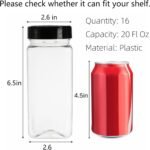 Hacaroa 16 Pack 20 Fl Oz Plastic Spice Jars with Shaker/Pourer Lids, Square Large Empty Seasoning Containers Clear Spice Bottles for Dry Food, Condiments, Herbs, Powders - Image 3