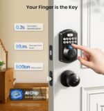 Veise KS02A Fingerprint Keyless Entry Door Lock, Auto Lock, Electronic Keypad Deadbolt for Front Door, Biometric, Anti-Peeping Password, Easy Install, Matte Black - Image 3