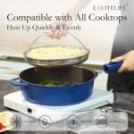 ESLITE LIFE Nonstick Always Pan with Lid, 11 Inch(4.5 Qt) Deep Frying Skillet Sauté Pan, Safe for Oven, Induction & All Cooktops, PTFE & PFOA Free (Blue Granite, 11" w/Lid & Steamer) - Image 6