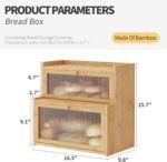 Double Layer Bamboo Bread Box for Kitchen Counter,Bread Holder,Countertop Bread Storage with Window (Natural) - Image 3