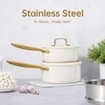CAROTE 1.5Qt & 3.0Qt Stainless Steel Saucepan Set with Steamer & Ladle, Non-Toxic 3-Ply Stainless Steel Pot with Lids, Small Pots for Cooking, Oven Safe, Induction Compatible Cookware - Image 5