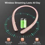 Bluetooth 5.0 Neckband Bluetooth Headphone, Sweat Resistant Noise Cancelling Stereo Headphones, and Retractable Ear Tips for Music, Conference, Videos (Pink) - Image 3
