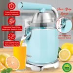 Brentwood Powerful Electric Citrus Juicer Orange, Lemon, Lime, and Grapefruit Squeezer, Ergonomic Lever, 2 Cones, Dishwasher Safe Parts (Blue, Exrta Large) - Image 3