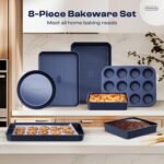 Baking Pans Set 8-Piece Bakeware Sets, Baking Sets for Cooking Nonstick Oven Pan Set, Baking Sheet Set, Cookie Sheets for Baking, Muffin Pan, Ceramic Coated Blue - Image 5