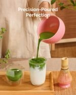 Maestri House Pink Matcha Whisk Set, 7-Pc Complete Matcha Kit with Spouted Ceramic Bowl, Bamboo Whisk and Holder, Scoop, Spoon Rest & Sifter, Tea Cloth – Ideal Gift for Matcha Lovers (Pink) - Image 5