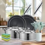 Vivicreate 20 Piece Stainless Steel Kitchen Cooking Pot Pots and Pan Pans Cookware Set Pots and Pans Hammered Design Induction Compatible Ollas de Acero Inoxidable - Image 3