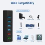 USB Hub, Aiibe 6 Ports Super High Speed USB 3.0 Hub Splitter + 24W Power Adapter + USB 3.0 Cable, Black Smart Fast Charger Powered USB Hub for Laptop, Mac, PC, Mobile HDD, Mulitple Devices - Image 4
