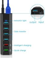 USB Hub, Aiibe 6 Ports Super High Speed USB 3.0 Hub Splitter + 24W Power Adapter + USB 3.0 Cable, Black Smart Fast Charger Powered USB Hub for Laptop, Mac, PC, Mobile HDD, Mulitple Devices - Image 5