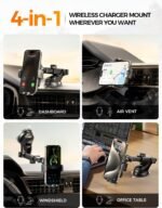 CHGeek Wireless Car Charger Phone Holder Mount, 15W Fast Charging Auto Clamping Phone Holders for Your Car Dashboard Windshield Air Vent Car Accessories for iPhone,Google Pixel etc - Image 3